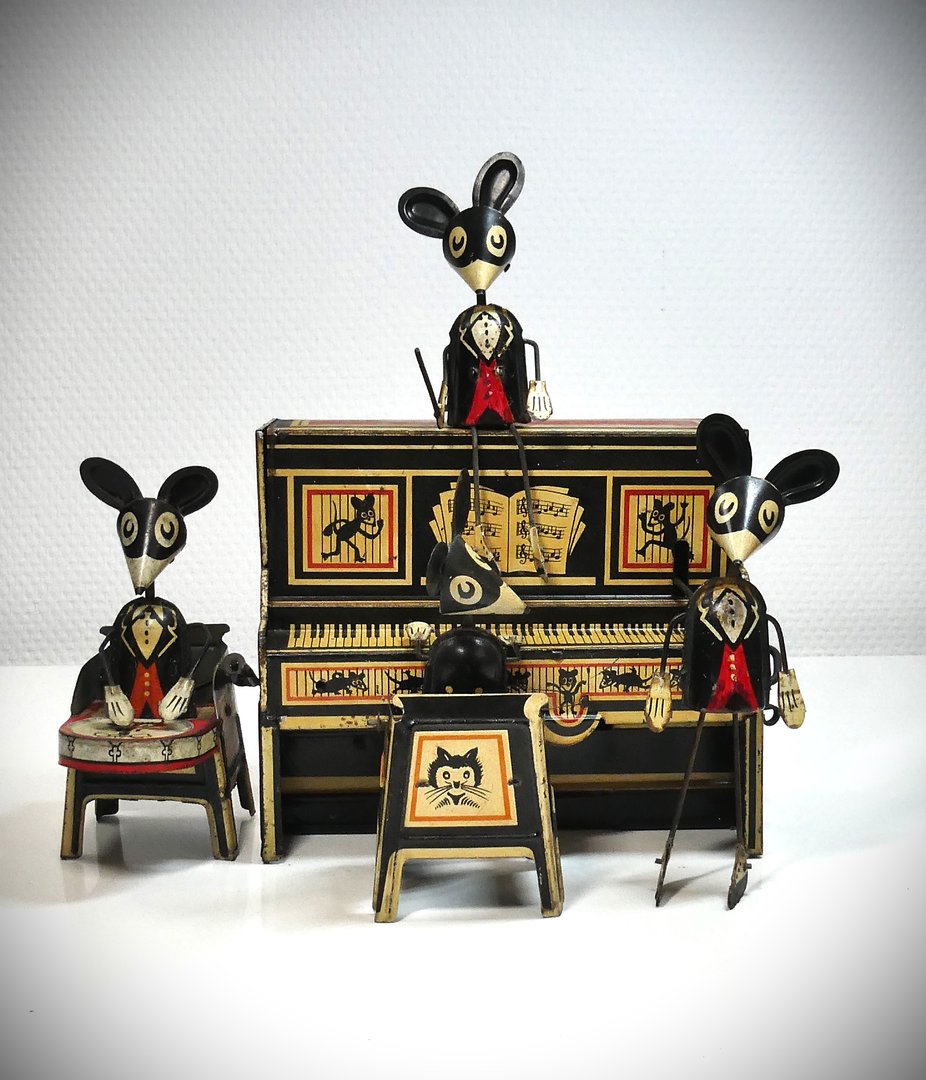 Louis Marx (England) # 1930's blikken "Merry Makers Mouse Band", clockwork .