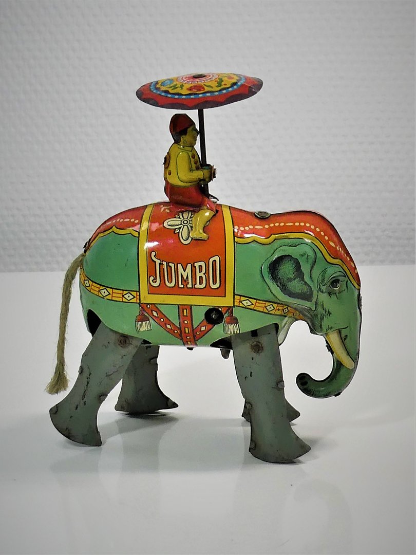 Blomer & Schüler (US-Zone, Germany) # 1948 "JUMBO" Elephant with Mahout, clockwork.