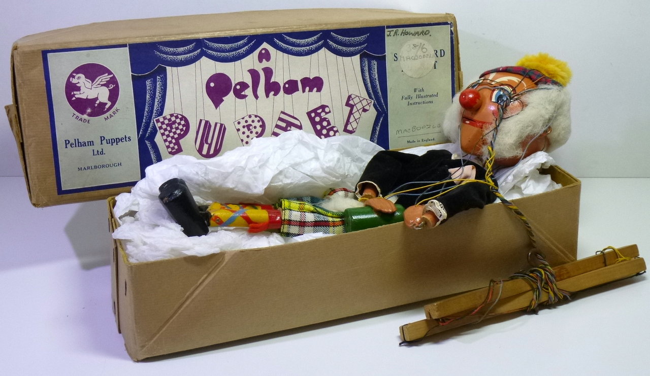 Pelham Puppet 38/6 # 1950's "MAC BOOZLE" marionettenpop in Original Box !!